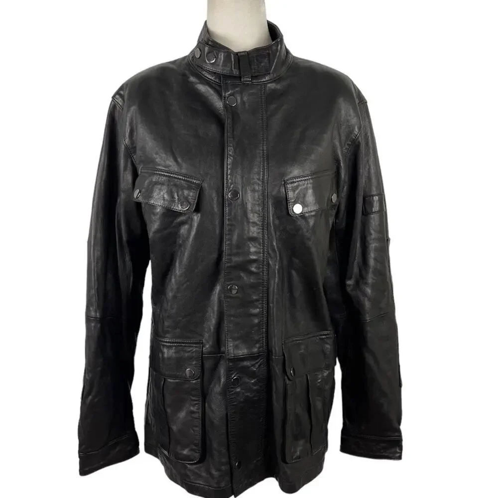 BARBOUR INTERNATIONAL MEN'S SADDLER BLACK LEATHER JACKET SIZE XL MLT0060BK31 - Picture 11 of 16